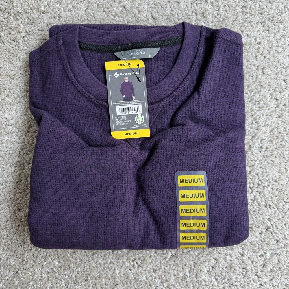 Member's Mark Sweater Mens Medium Purple Crewneck Cotton Knit Pullover Casual